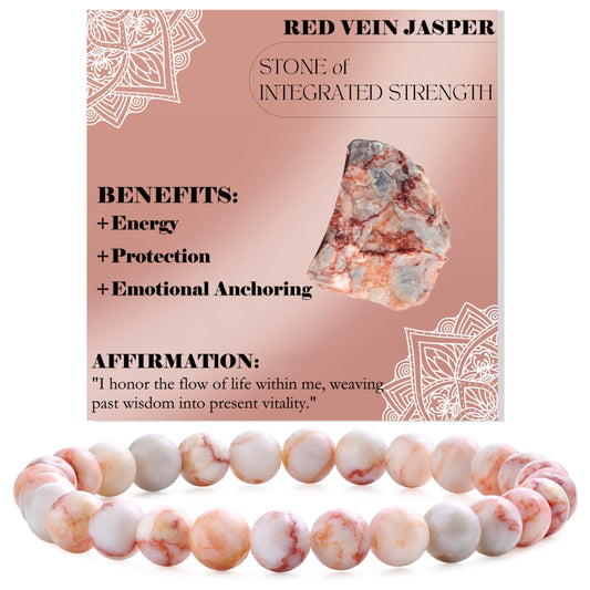 Bivei Red Vein Jasper-Ignited Passion-6mm Beaded Bracelets for Women Handmade Semi Precious Natural Stone Stretch Elastic Jewelry for Women Yoga Protection Gifts