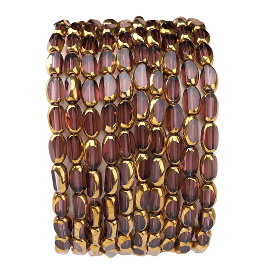 DADIFEN Glass Rice Beads Clear Purple 4x6mm 50pcs Faceted Oval Golden Edge Crystal Loose Beads for DIY Craft Jewelry Making