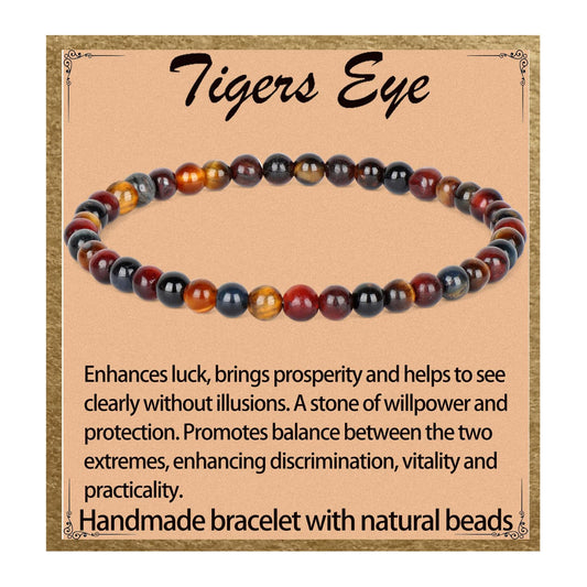 LPBeads Handmade Natural Gemstone Stretch Elastic 4mm Multicolor Tiger's Eye Bracelet Healing Crystal Round Stone Beads Jewelry Gifts for Women Men