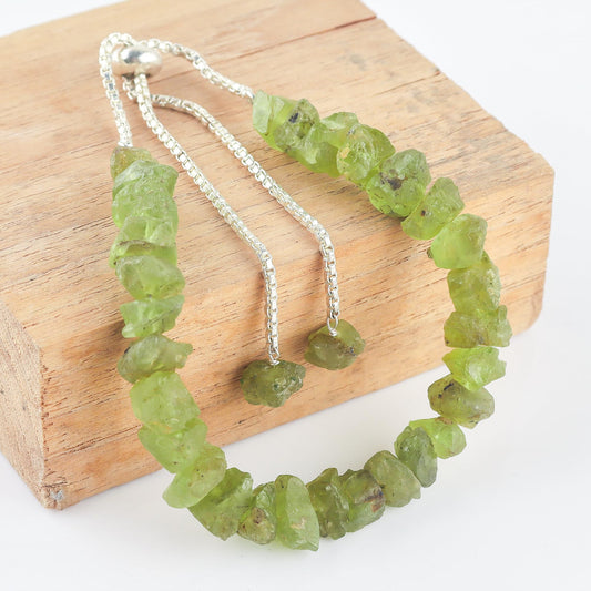 SunshineGems Natural Peridot Bolo Bracelet Rough Stones Handmade Women's Jewelry Adjustable Slider Chain Christmas Gift Size Approx 5 to 10 Weight Approx 50 to 60 carats Stone Size Approx 5 to 10 mm