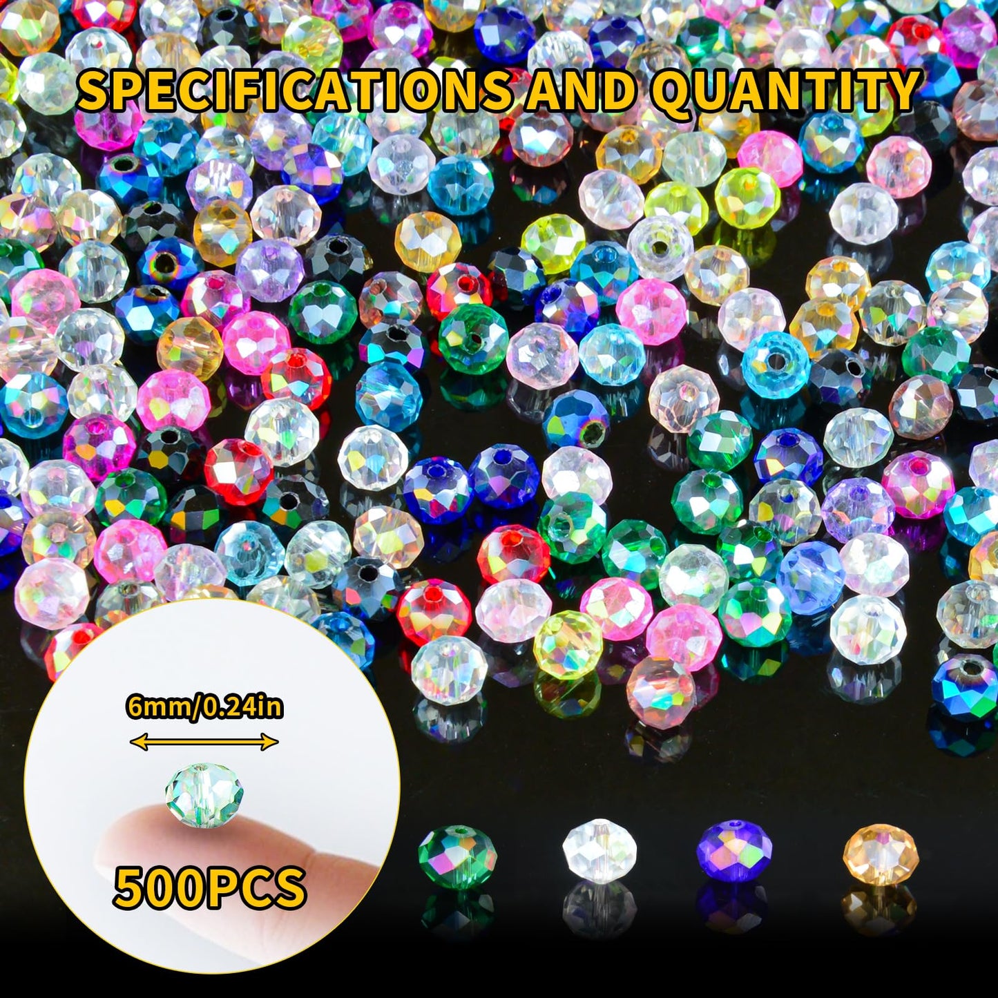 Laopottbeads 500Pcs 6mm Colors Random Crystal Glass Beads for Jewelry Making Beads for Bracelets Necklace Pendants Making Supplies(Mixed Colors)