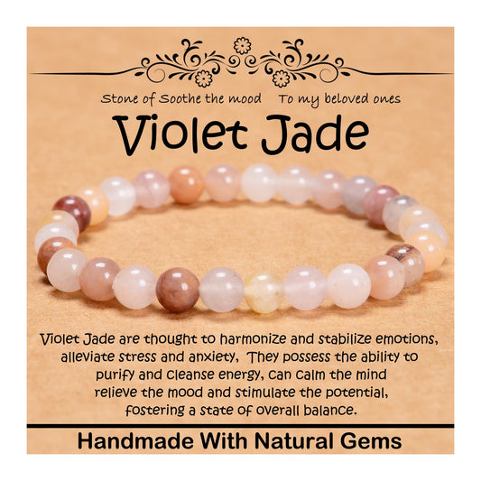 CHCCOYE 6mm Natural Healing Gemstone Bracelet Handmade Yoga Stretch Elastic Bracelet Stress Relief Crystal Jewelry for Men and Women (6mm, Violet Jade)
