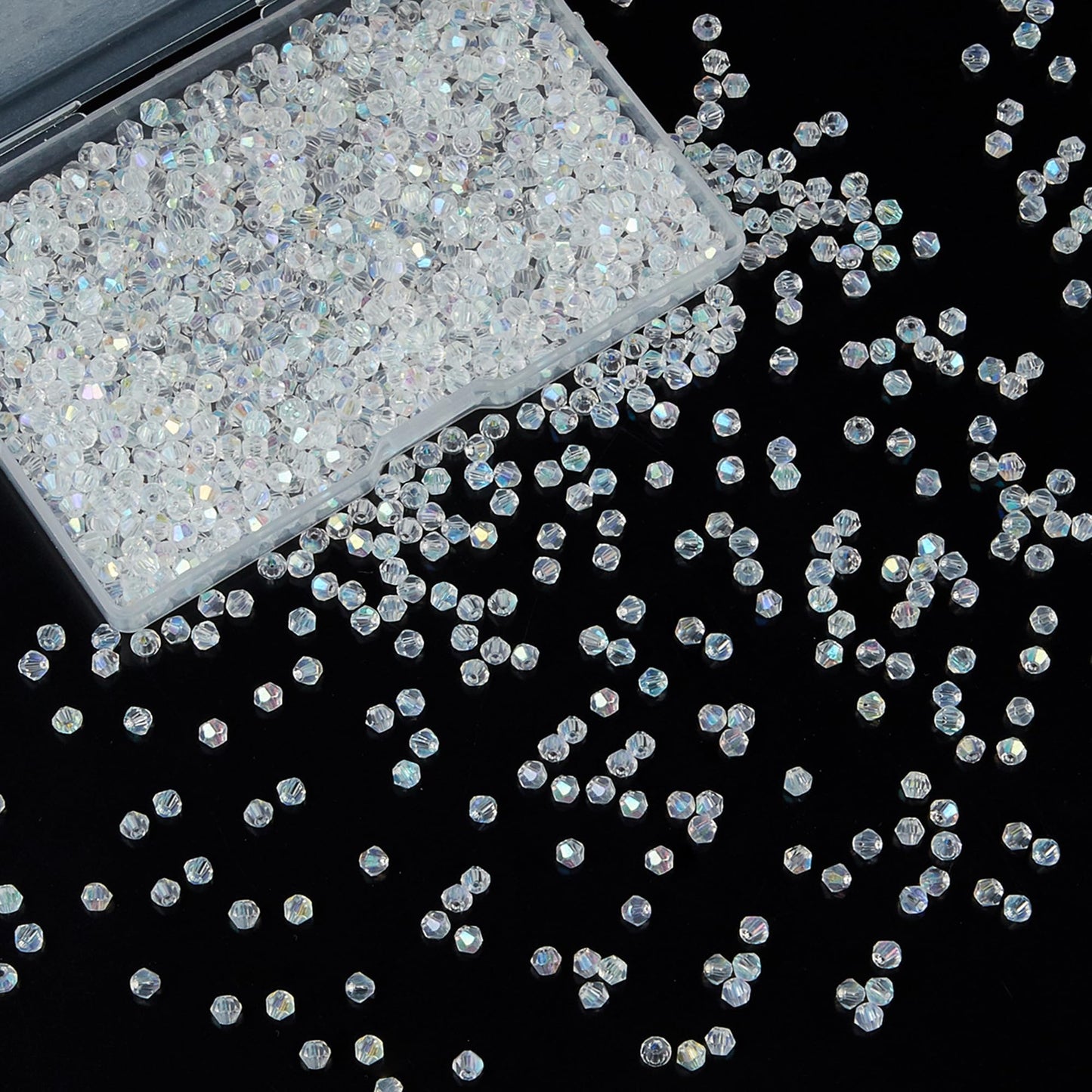 Laopottbeads 1200PCS 3mm Bicone Crystal Glass Beads for Jewelry Making, Sparkling Mini Beads for Suncatchers, DIY Bracelets & Craft Projects (AB White)