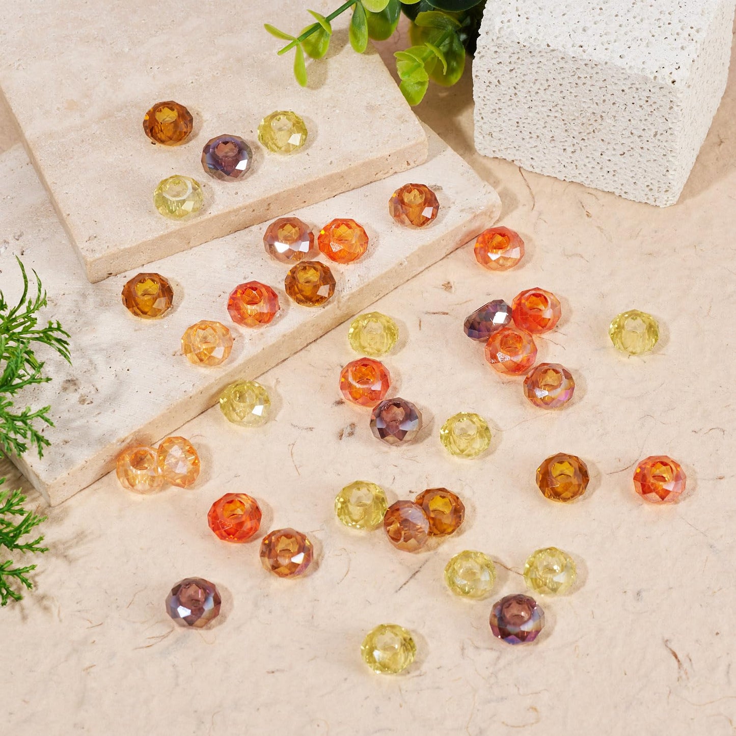 Craftdady 56Pcs Mixed Color Yellow Theme Glass Beads Large Hole Rondelle Beads Faceted Glass Spacer Bead Colorful Crystal Spacer Bead for Crafts DIY Necklace Bracelet, 8 Colors