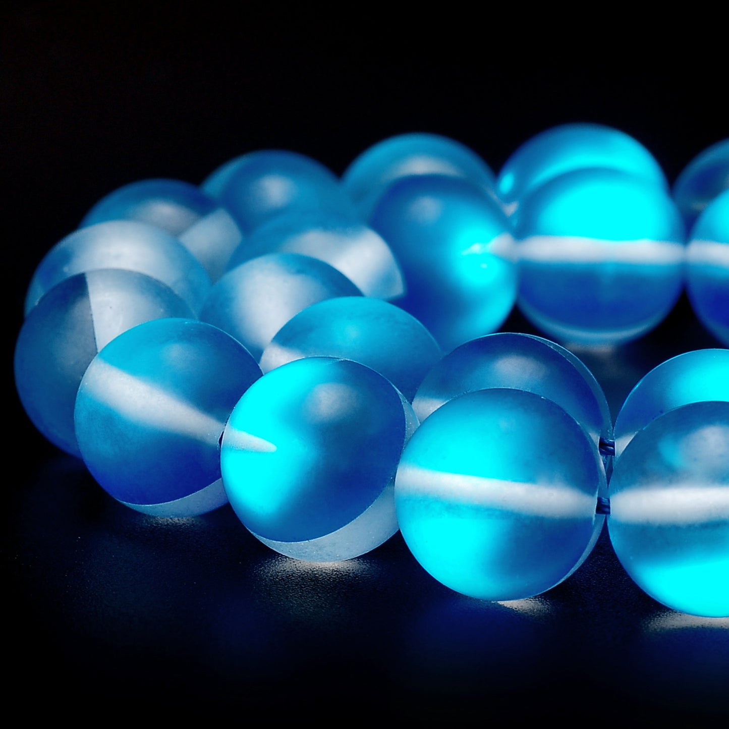 RUBYCA 12mm Round Moonstone Matte Crystal Glass Beads Aura for Jewelry Making Blue, 1 Strand