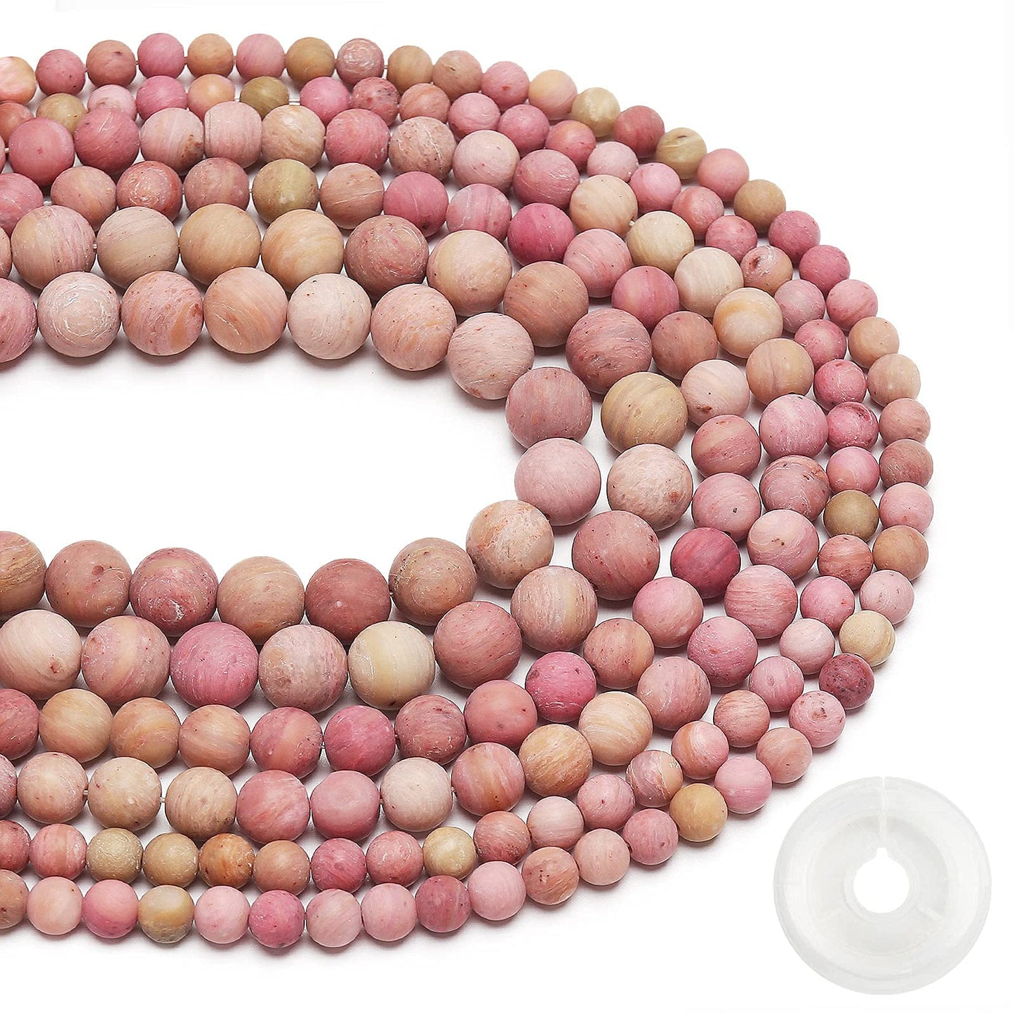 Natural Matte Rhodochrosite Beads, 8MM Round Frosted Unpolished Loose Gemstone Beads for Bracelet Necklace Jewelry Making, Energy Stone Healing Power with Stretch Beading Cord