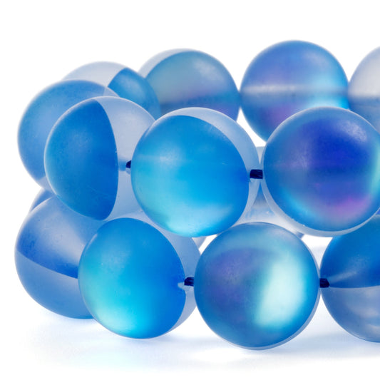 RUBYCA 10mm Round Moonstone Matte Crystal Glass Beads Aura for Jewelry Making Blue, 1 Strand