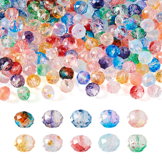 Elecrelive 200pcs Faceted Rondelle Beads 8mm Briolette Crystal Beads with Golden Foil Crystal Loose Beads for DIY Beading Bracelet Necklace Jewelry Making