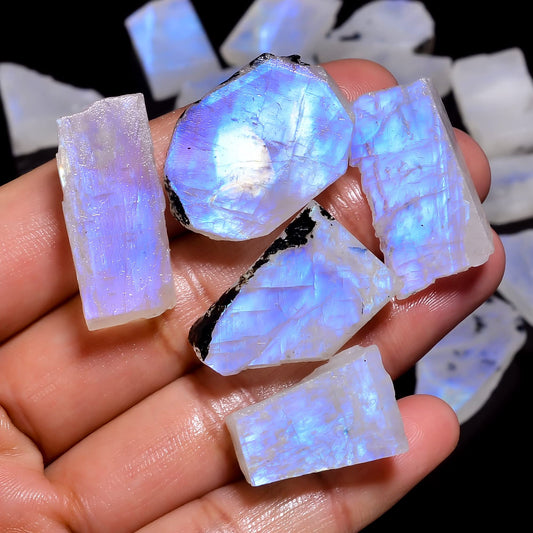 Natural Moonstone Raw Slice Gemstone- Healing Crystals for DIY Jewelry Making -Loose Natural Cabochon -Perfect for Crafting Unique Jewelry Designs (5 pcs, 25-35 mm)