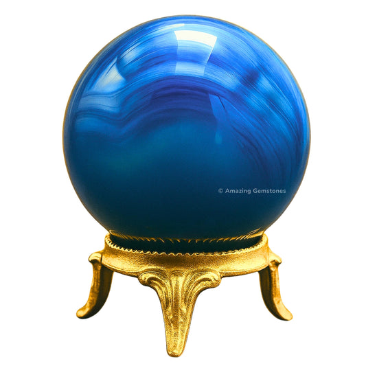 Amazing Gemstone Blue Onyx Crystal Ball with Stand - 2" Inches Crystal Sphere Meditation Balls for Witchcraft and Decorative Balls