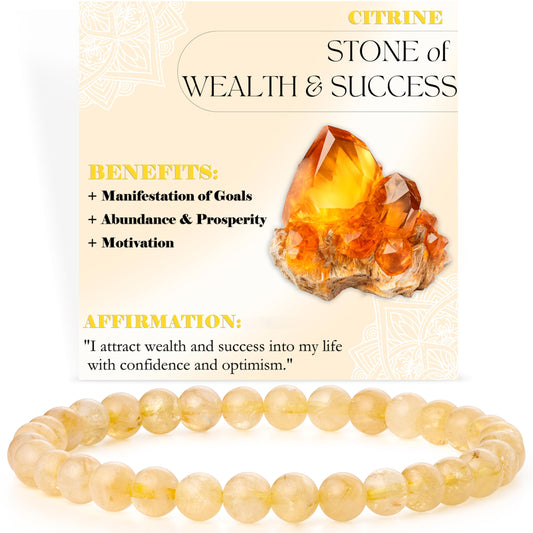 Bivei Citrine - Wealth & Success - 6mm Beaded Bracelets for Women Handmade Semi Precious Natural Stone Stretch Elastic Jewelry for Women Yoga Protection Gifts Small