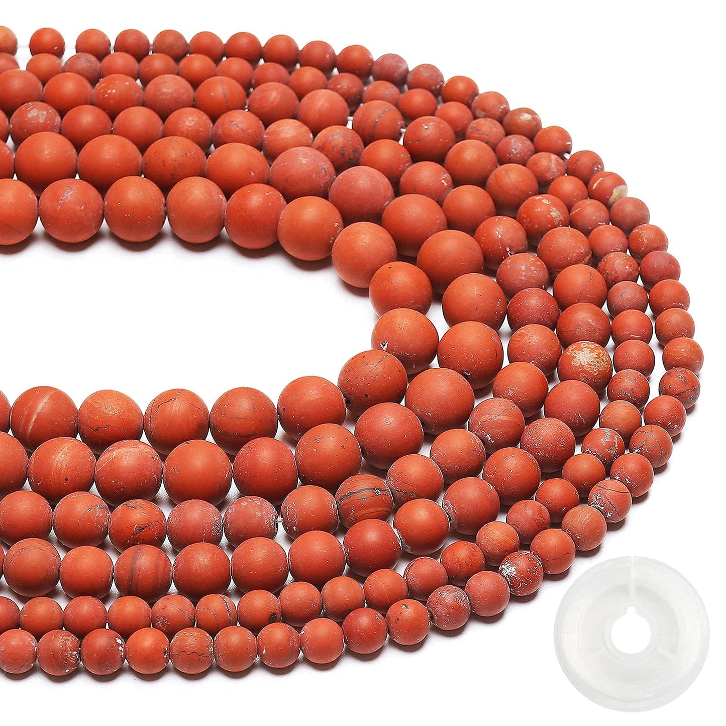 Natural Matte Red Jasper Beads, 10MM Round Frosted Unpolished Loose Gemstone Beads for Bracelet Necklace Jewelry Making, Energy Stone Healing Power with Stretch Beading Cord