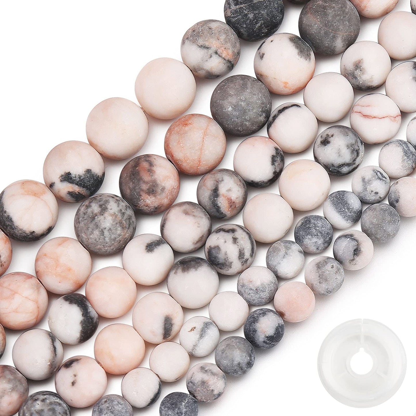 Natural Matte Pink Zebra Jasper Beads, 8MM Round Frosted Unpolished Loose Gemstone Beads for Bracelet Necklace Jewelry Making, Energy Stone Healing Power with Stretch Beading Cord