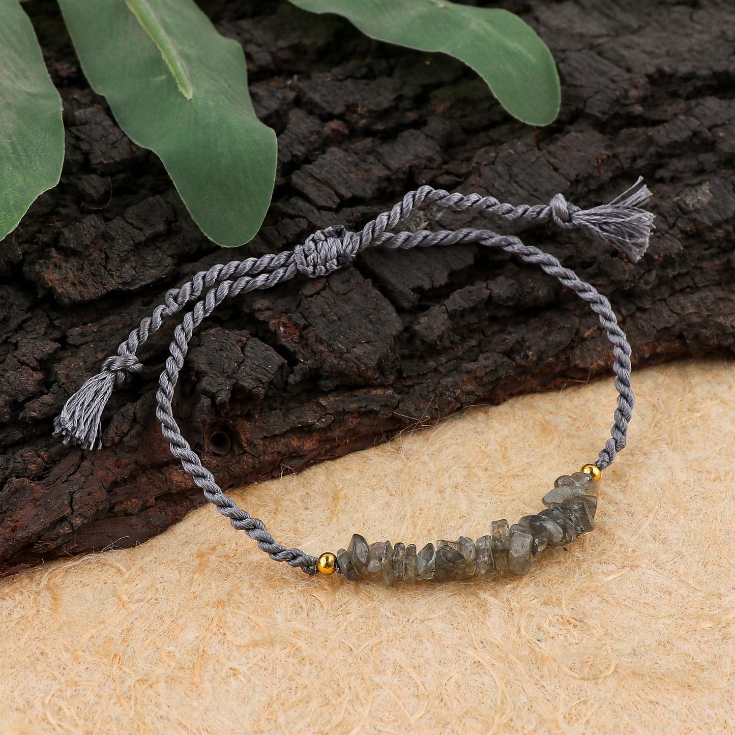 TGH Labradorite Chips Braided Bracelet – Handmade Adjustable Gemstone Jewelry – Natural Crystals for Intuition Protection & Transformation Christmas Gift (Labradorite)