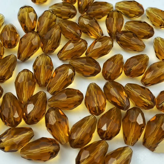 Honkoolly 100pcs 8x12mm Teardrop Crystal Glass Beads Vertical Hole Faceted Glass Teardrop Spacer Beads for Bracelets Necklace Earring DIY Jewelry Making Craft(Amber)