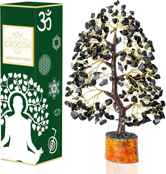 Crocon® Black Tourmaline Gemstone Tree of Life Crystals and Healing Stones, Birthday Gifts for Women, Men & Friends, Gifts for Mom Birthday, Home Office Decor, Spiritual Gift for Women Bedroom Decor