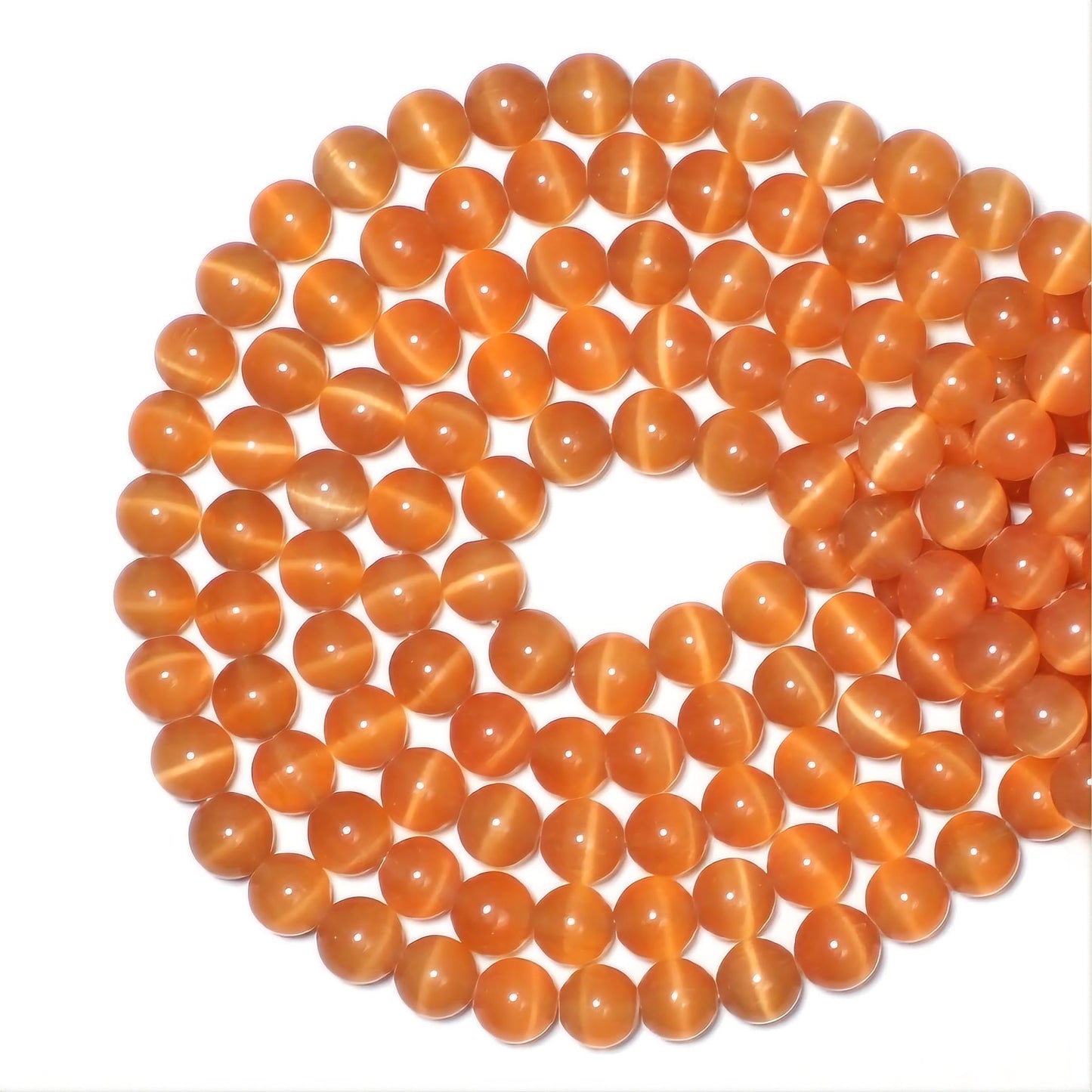MJDCB 35pcs Orange Cat Eye Stone Beads 10mm Round Crystal Loose Bead for Jewelry Making DIY Bracelets Necklace Accessories