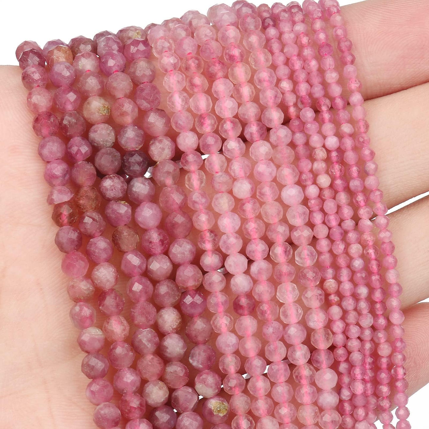 Song Xi 90pcs 4mm Natural Pink Tourmaline Gemstone Beads Faceted Round Loose Stone Beads for Jewelry Making (1 Strand)