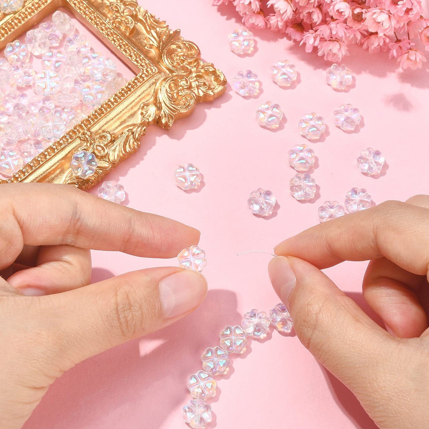 LiQunSweet 100 Pcs Transparent Czech Glass Crystal Loose Beads 4 Leaf Clover Beads Spacer Bulk for Jewelry Making Bracelet DIY