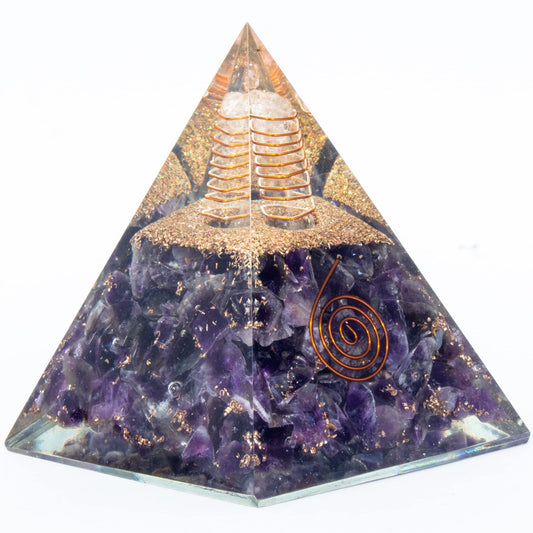 Amethyst Orgone Pyramid for Inner Peace & Calm | Orgonite pyramids with Copper Coil and Crystal Quartz for Chakra Protection