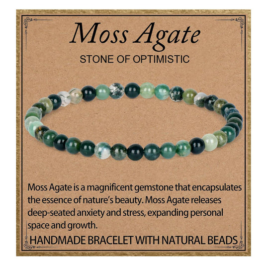 LPBeads Handmade Natural Gemstone Stretch Elastic 4mm Moss Agate Bracelet Healing Crystal Round Stone Beads Jewelry Gifts for Women Men