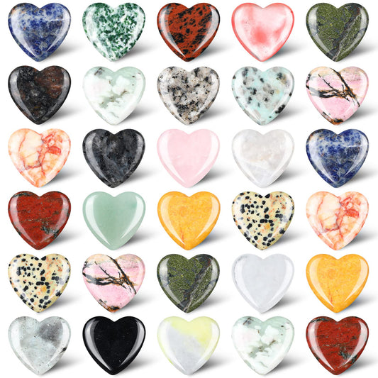 Nuenen 30 Pcs Heart Shape Crystals Bulk 1.2 Inch Gemstone Mother Gift Heart Worry Rocks Quartz Love Pocket Stones Palm Bulk for Mom Women Meditation (Vintage Color)