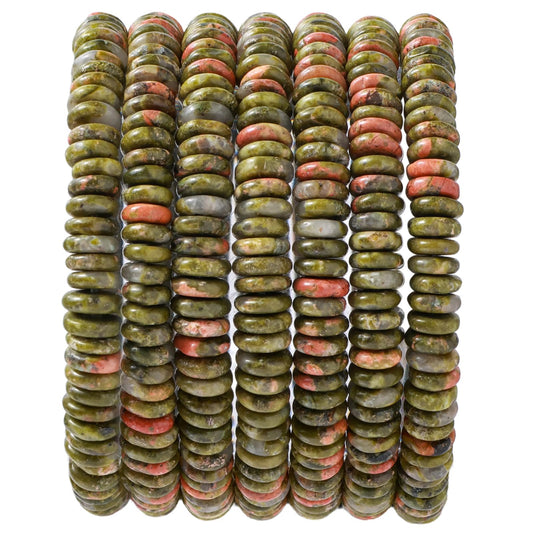 Natural Unakite Disk Stone Spacer Beads 6x2mm 38cm/str Flat Rondelle Loose Semi Gemstone Caps for Making Bracelets Necklace