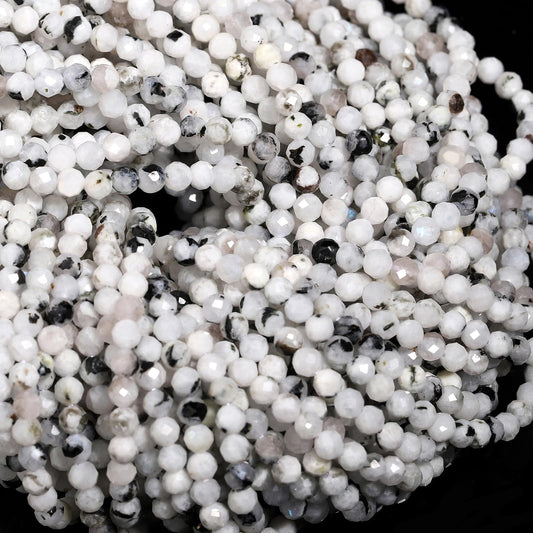Song Xi 180pcs 2mm Natural Blackpoint Moonstone Gemstone Beads Faceted Round Loose Stone Beads for Jewelry Making