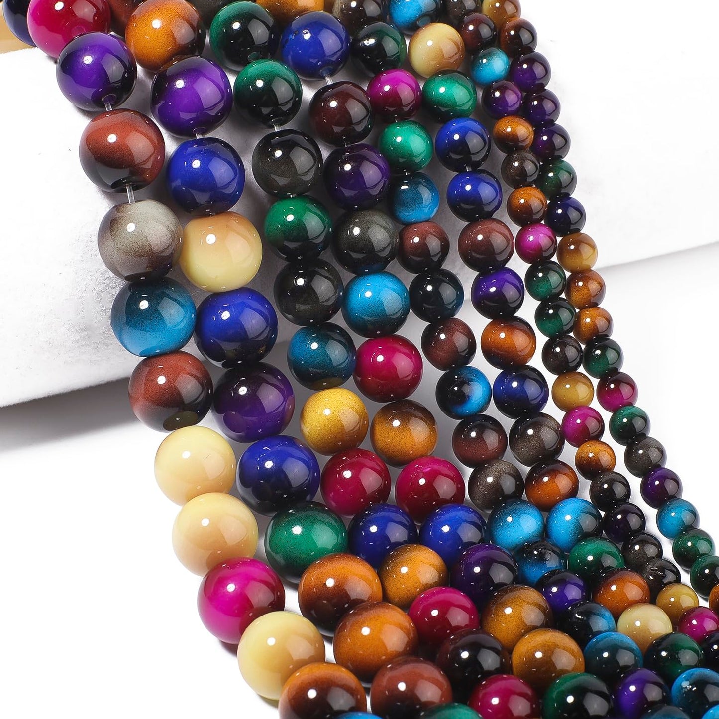 Song Xi 38PCS 10mm Mixed Color Tiger Eye Gemstone Beads for Jewelry Making, Round Smooth Glass Beads for DIY Bracelet Necklace Earring Keychain, Arts and Crafts, for Christmas Wedding Birthday