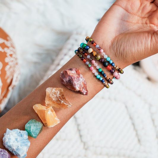 Lotus and Luna 4MM Energy Chakra Healing Bracelet with Real Stones Jade, Pearl, Rose Quartz, Amethyst, Moonstone (Master Healer)