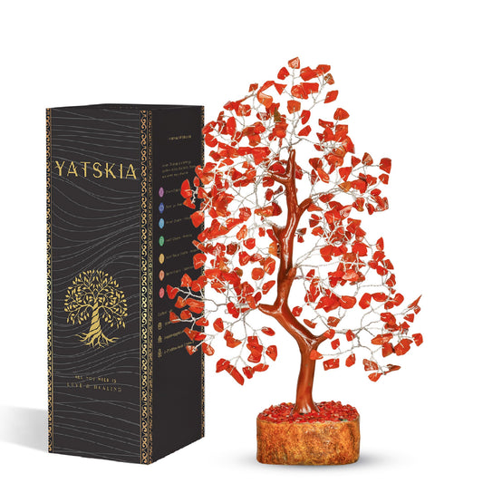YATSKIA Red Jasper Crystal Tree of Life - Crystals and Stones - Home Office Decor - Desk Accessories - Bonsai Tree - Gemstones and Crystals