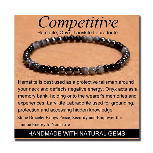 MASSIVE BEADS Hematite Onyx Larvikite Labradorite - Competitive Handmade Handmade Yoga Stretch Elastic Bracelet Natural Stone Crystal Healing Power Energy Gifts for Unisex Adult 4mm