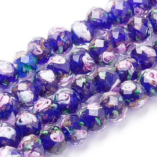PH PandaHall 60pcs 8~10mm Midnight Blue Rose Lampwork Beads Gold Sand Glass Beads 2mm Hole Flower Glass Beads Floral Handmade Lampwork Beads Round Loose Beads for Rosary Making Jewelry Craft Making
