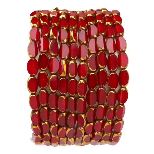 DADIFEN Glass Rice Beads Red 4x6mm 50pcs Faceted Oval Golden Edge Crystal Loose Beads for DIY Craft Jewelry Making