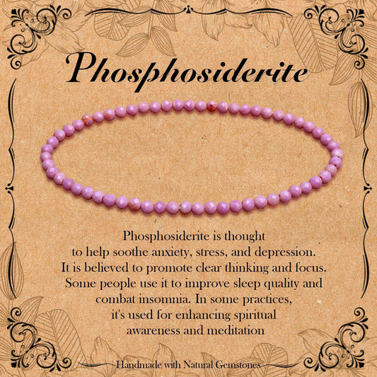 BONNY BOXX Natural Genuine Gemstone Faceted Round Beads Bracelets, 3mm Adjustable Stretchy Tiny Faceted Purple Lepidolite Bracelet, Healing Crystal Reiki Chakra Dainty Jewelry Fashion Gifts