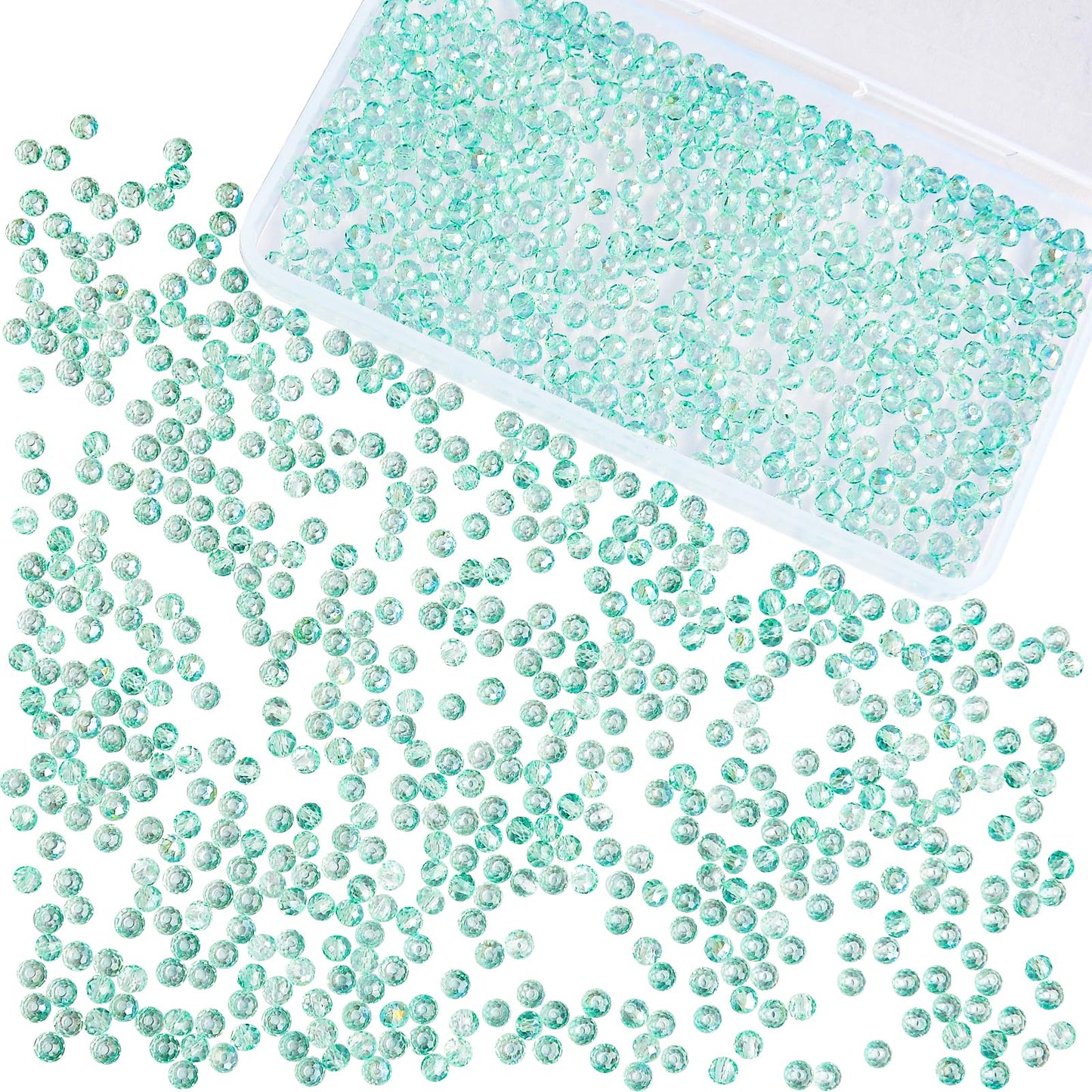 Laopottbeads 1200Pcs 4mm Crystal Glass Beads for Jewelry Making Beads for Bracelets Necklace Pendants Making Supplies(Light Blue Green)
