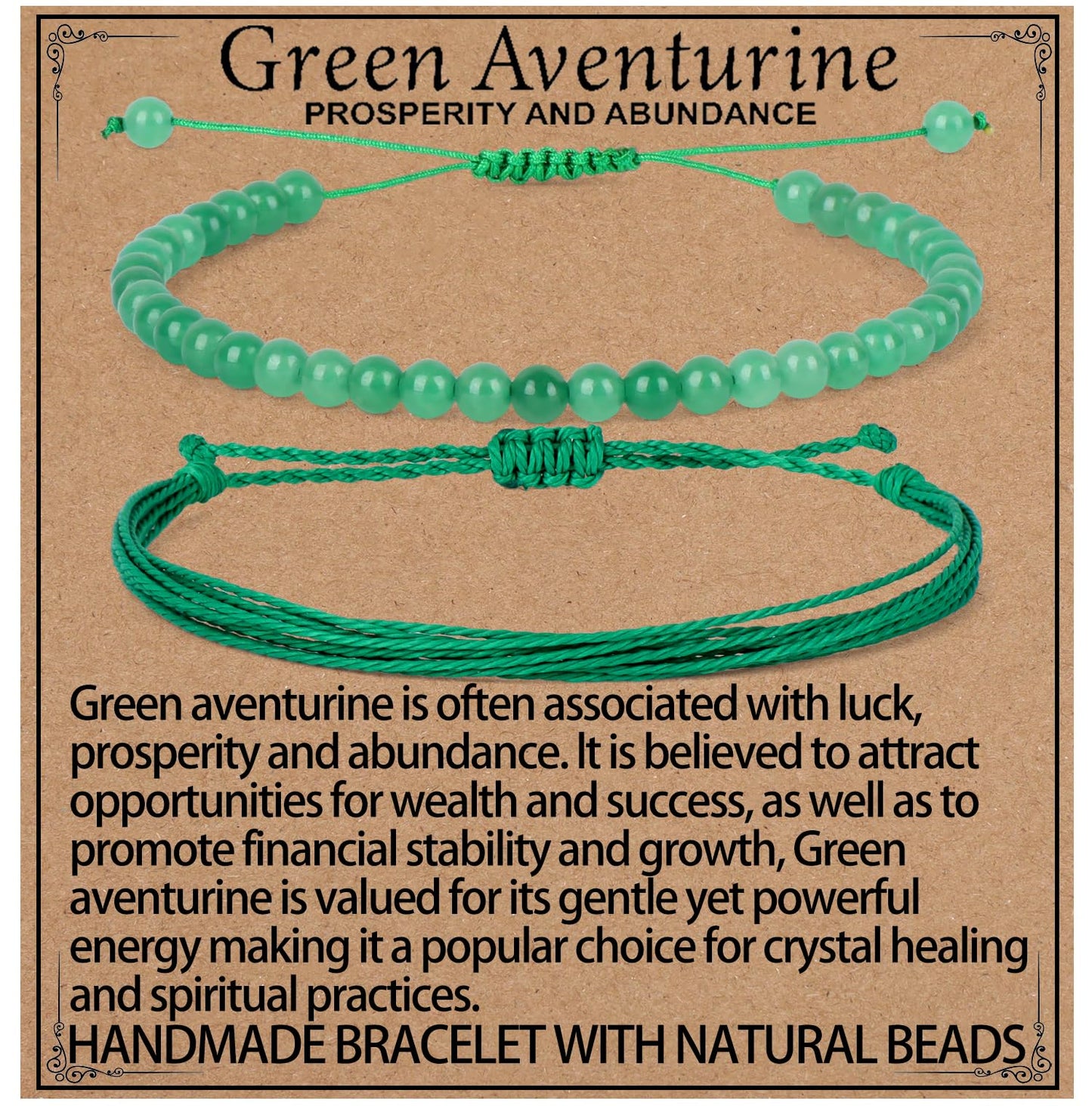 LPBeads 4mm Green Aventurine Bracelet with Handmade Rope Bracelet Size Adjustable Natural Stone Crystal Healing Bracelets Gifts for Unisex Adults