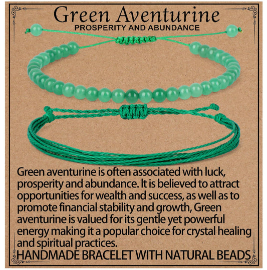 LPBeads 4mm Green Aventurine Bracelet with Handmade Rope Bracelet Size Adjustable Natural Stone Crystal Healing Bracelets Gifts for Unisex Adults