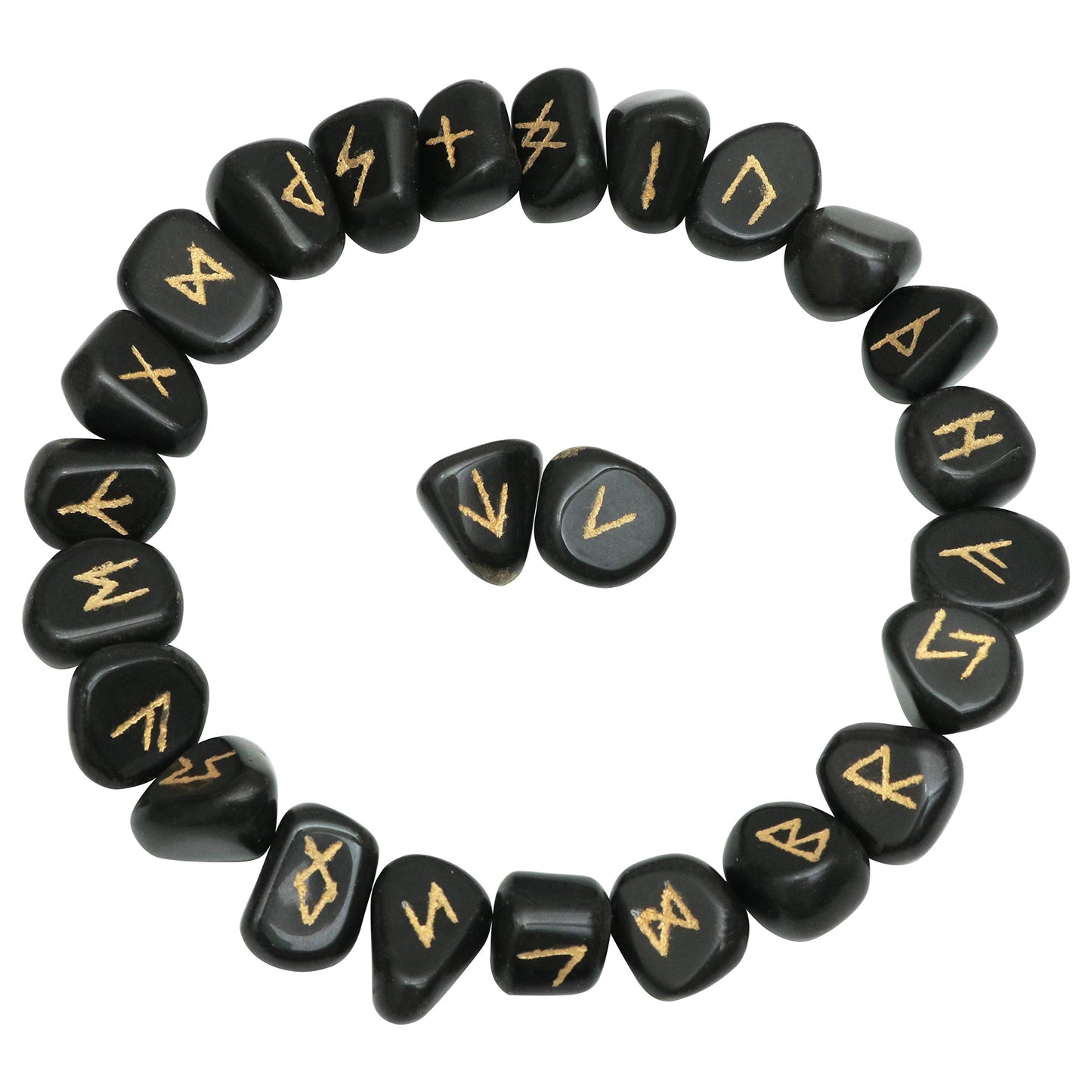 Crocon Black Obsidian Rune Stones Set Engraved with Elder futhark Crystal Runes Set, Reiki Healing runas for Meditation Chakra Balancing, Rune Stone for Beginners with Crystal Guide & Pouch |15-20 mm