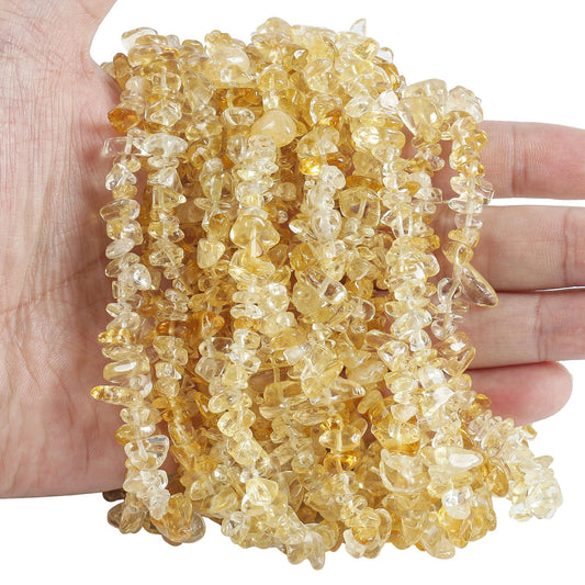 favoramulet 5-8mm Citrine Tumbled Stone Chip Beads for Jewelry Making, Irregular Shaped Healing Crystal Loose Bead Supply, Pack of 2 Strands(64 inches)