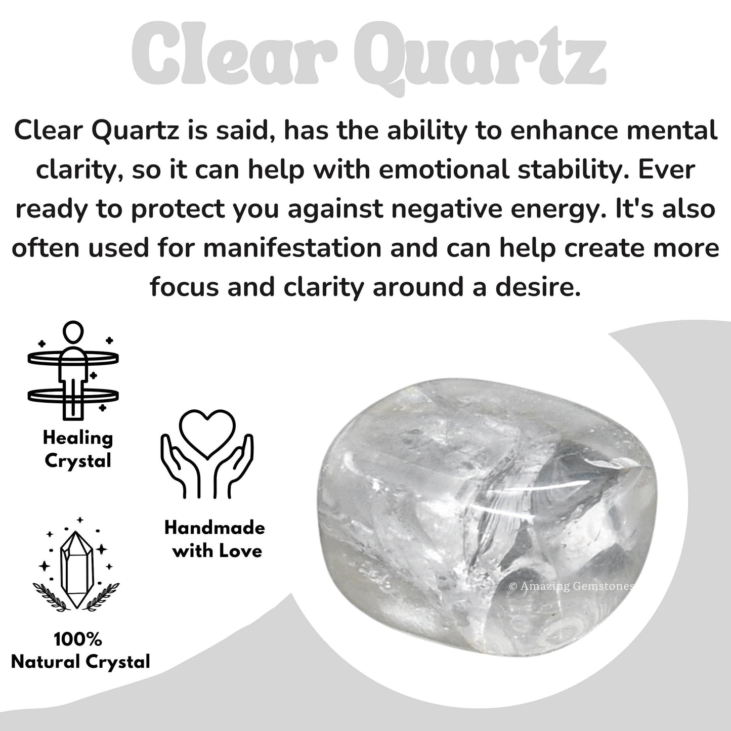 Amazing Gemstone Clear Quartz Crystals and Healing Stones Tumbled - 1 Oz Clear Quartz Stone, Natural Healing Stones for Energy Balance, Stress Relief, Polished Gems Rocks
