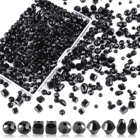 Crystal Beads, 600pc Rondelle Jewelry Glass Beads Bulk, Assorted; 4/6/8mm Black