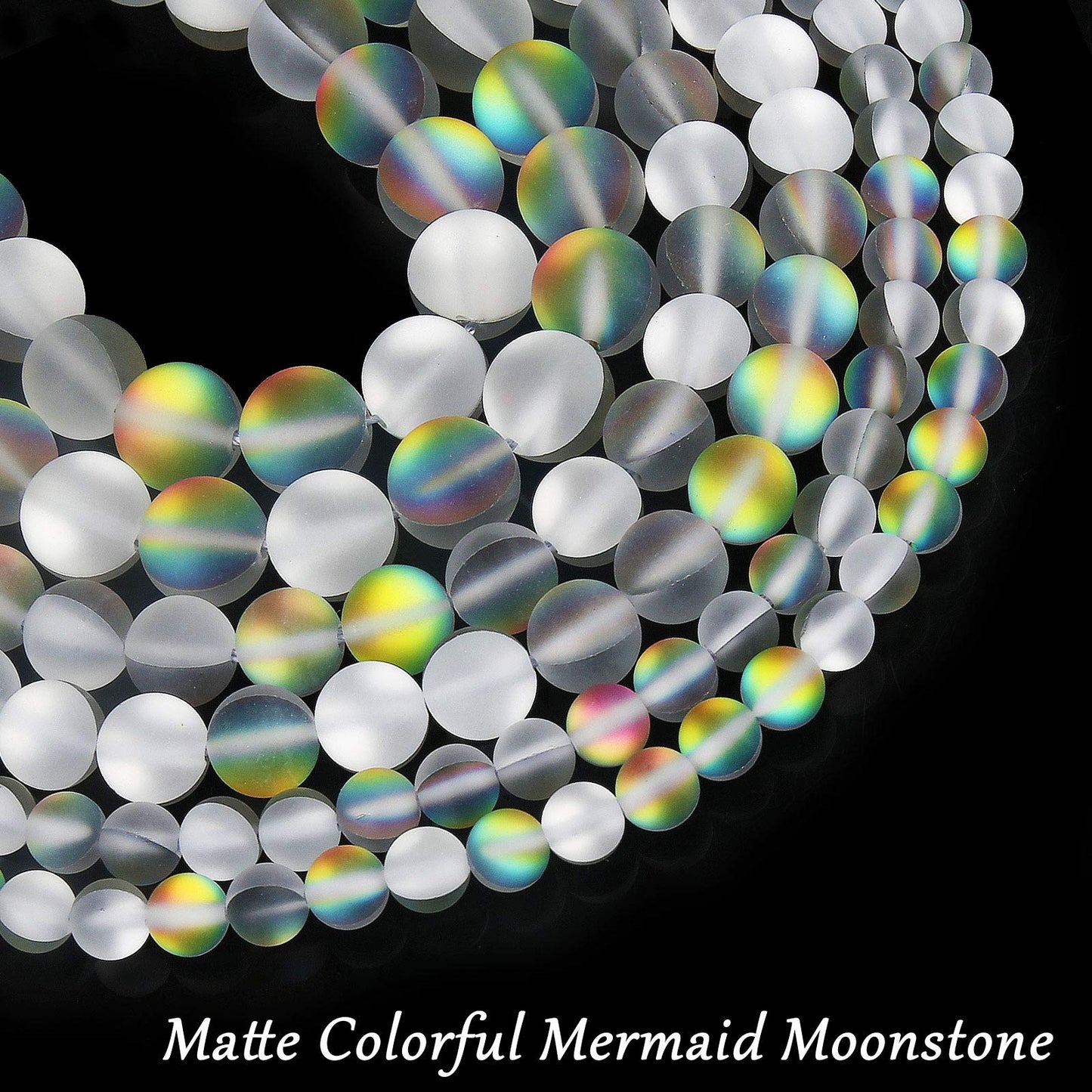 Matte Vitrail Medium Aurora Crystal Glass Beads, 8MM Frosted Glitter Shining Mermaid Round Loose Beads, Rainbow Holographic Synthetic Moonstone for Jewelry Making DIY Bracelet