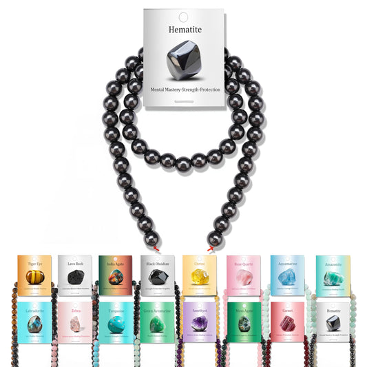 Vinswet 45pcs 8mm Hematite Natural Stone Beads Round Genuine Real Stone Beading Loose Gemstones DIY Smooth Bead for Bracelet Necklace Earrings Jewelry Making