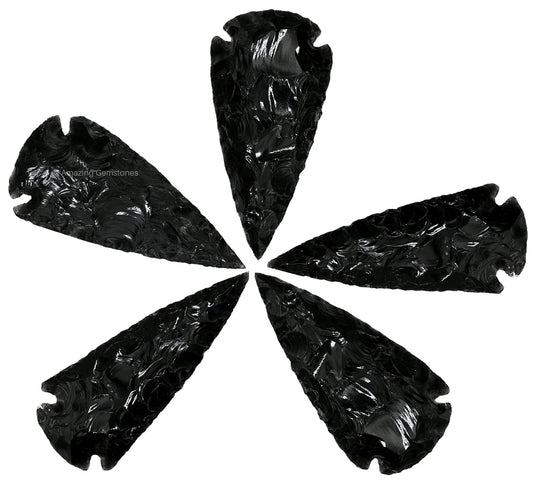 Amazing Gemstone 5 Pieces Black Obsidian Arrowhead, Crystal and Healing Stone Flint Rock Arrow Head - 1 to 1.5 Arrowheads for DIY Project Craft Point Jewelry Making
