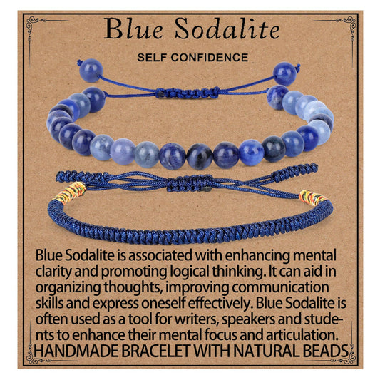 LPBeads 6mm Blue Sodalite Bracelet with Handmade Rope Bracelet Size Adjustable Natural Stone Crystal Healing Bracelets Gifts for Unisex Adults