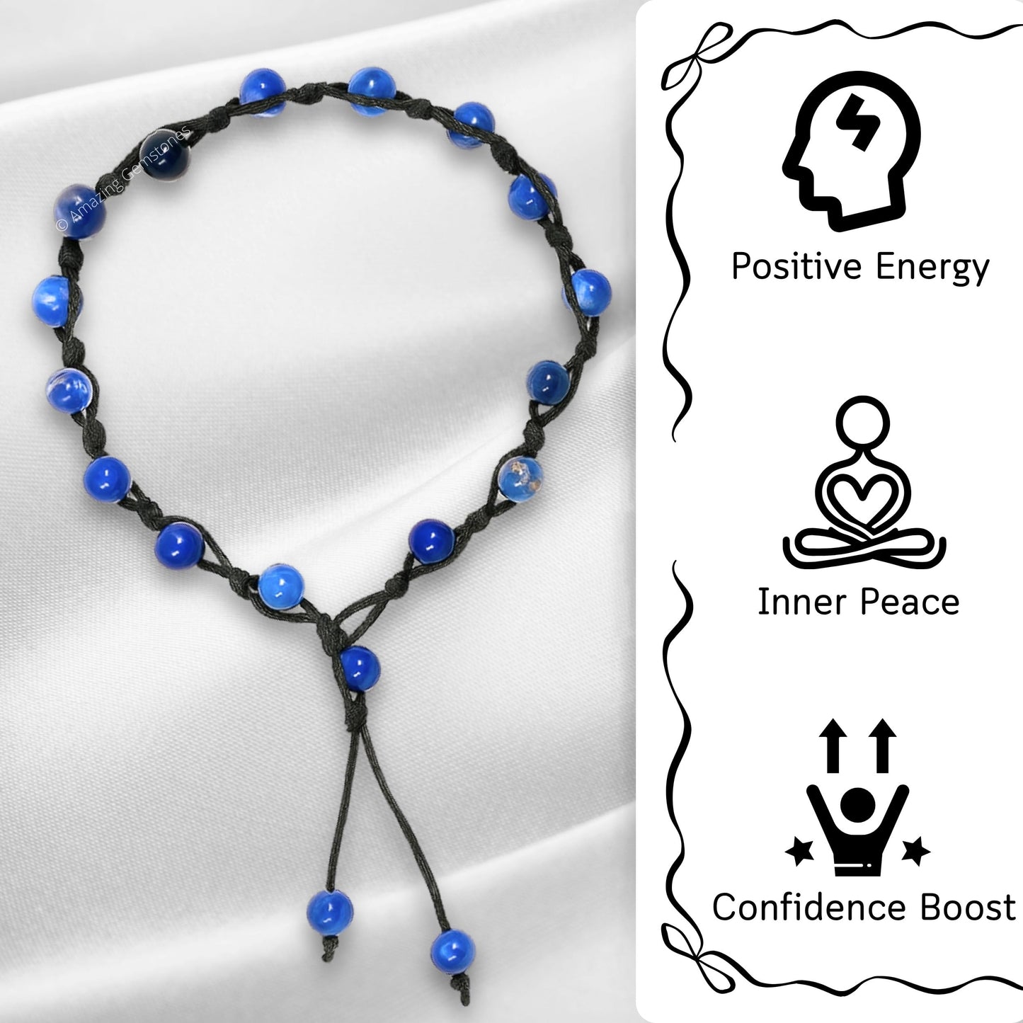 Amazing Gemstone Sodalite Anklet Ankle Bracelets for Women - Waterproof Beaded Healing Crystal Anklets, Plus Size Chakra Gemstone Bead Anklet (Stretchy Adjustable - Hand Knotted)