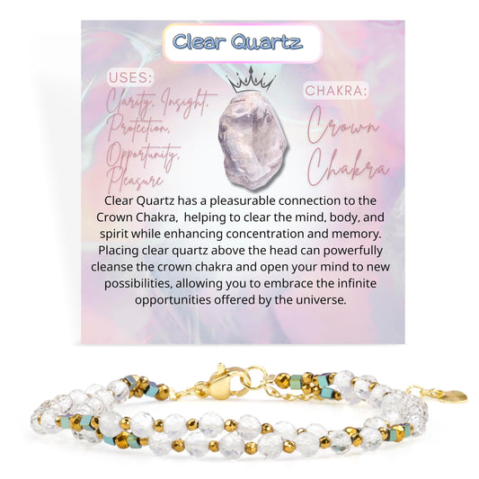 Farfume Clear Quartz - Insight - Crystal Beaded Bracelets, Chakra 4mm Natural Stone Beads Bracelets, Gemstone Spiritual Jewelry Gifts for Mother's Day
