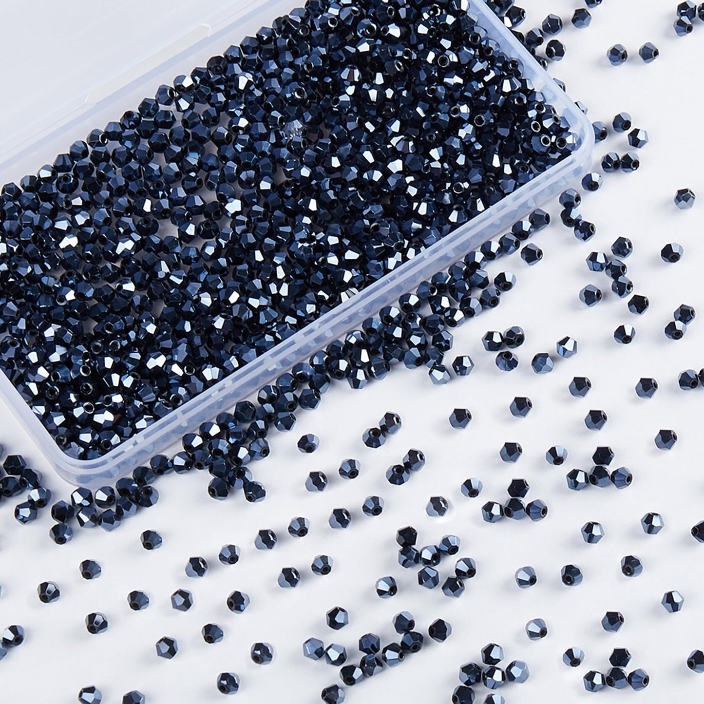 Laopottbeads 1100PCS 4mm Bicone Crystal Glass Beads for Jewelry Making, Sparkling Mini Beads for Suncatchers, DIY Bracelets & Craft Projects (Navy Blue)