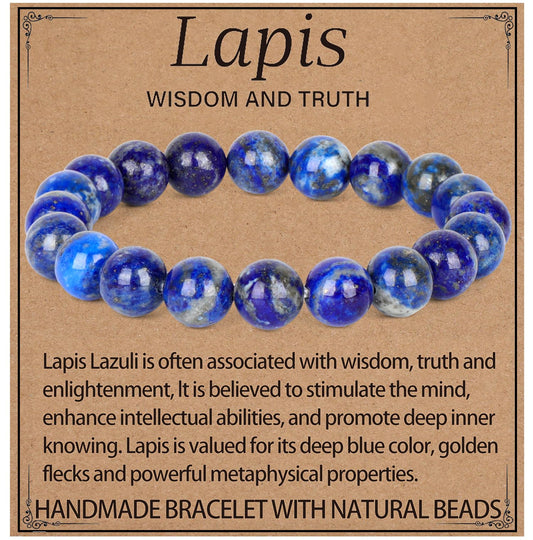 LPBeads Handmade Natural Gemstone Stretch Elastic 10mm Lapis Lazuli Bracelet Healing Crystal Round Stone Beads Jewelry Gifts for Women Men